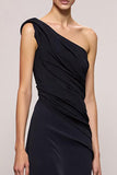 Black Sheath One Shoulder Backless Maxi Evening Dress