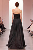 Sparkly Black A Line Strapless Maxi Evening Dress