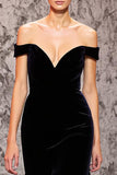 Mermaid Velvet Off the Shoulder Black Sweep Train Evening Dress