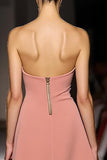 Maxi Pink Strapless Ruched Evening Dress with Slit