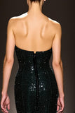Sparkly Black Sequined Mermaid Strapless Maxi Evening Dress