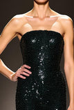 Sparkly Black Sequined Mermaid Strapless Maxi Evening Dress