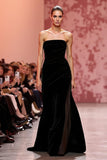 Black Velvet Strapless Mermaid Maxi Backless Evening Dress