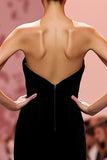 Black Velvet Strapless Mermaid Maxi Backless Evening Dress