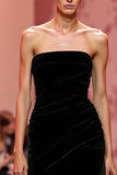 Black Velvet Strapless Mermaid Maxi Backless Evening Dress