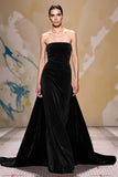 Maxi Dark Red Velvet Strapless Sheath Evening Dress with Cape