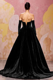 Dark Red Velvet Mermaid Maxi Sweetheart Evening Dress with Cape
