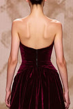 Sweetheart Dark Red Velvet Maxi Evening Dress with Slit