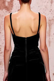 Velvet Black Spaghetti Straps Sheath Maxi Evening Dress