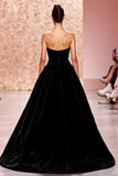Black Strapless Velvet A Line Maxi Elegant Evening Dress