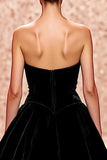 Black Strapless Velvet A Line Maxi Elegant Evening Dress