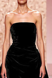 Black Strapless Velvet A Line Maxi Elegant Evening Dress