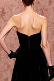 Black Velvet Strapless Maxi Evening Dress with Slit