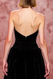 Simple Black Velvet Maxi Strapless Evening Dress with Slit