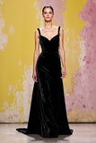 Maxi Simple Black Velvet Sheath Evening Dress