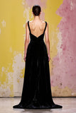 Maxi Simple Black Velvet Sheath Evening Dress