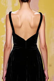 Maxi Simple Black Velvet Sheath Evening Dress