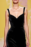 Maxi Simple Black Velvet Sheath Evening Dress