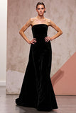 Elegant Black Velvet Backless Maxi Evening Dress