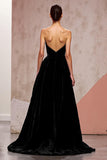 Elegant Black Velvet Backless Maxi Evening Dress