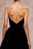 Elegant Black Velvet Backless Maxi Evening Dress