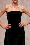 Elegant Black Velvet Backless Maxi Evening Dress