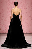 Black A Line Velvet Strapless Maxi Evening Dress with Slit