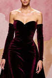 Dark Red Velvet Mermaid Maxi Sweetheart Evening Dress with Cape