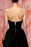 Black A Line Strapless Maxi Velvet Evening Dress with Slit