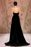 Simple Velvet Black Strapless Maxi Evening Dress with Slit