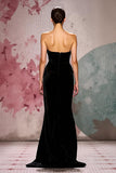 Elegant Black Velvet Strapless Mermaid Maxi Evening Dress