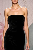 Elegant Black Velvet Strapless Mermaid Maxi Evening Dress