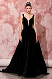 Simple Black A Line Velvet Maxi Evening Dress