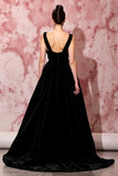 Simple Black A Line Velvet Maxi Evening Dress