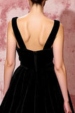 Simple Black A Line Velvet Maxi Evening Dress