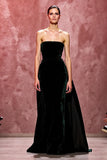 Mermaid Dark Green Strapless Velvet Maxi Evening Dress with Cape