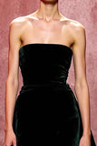 Mermaid Dark Green Strapless Velvet Maxi Evening Dress with Cape
