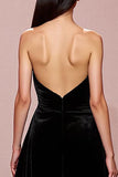 Black Velvet Maxi Mermaid Strapless Evening Dress with Cape