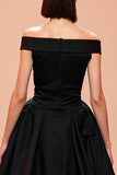 Black Corset Off the Shoulder Maxi A Line Evening Dress with Slit