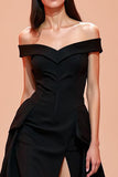 Black Corset Off the Shoulder Maxi A Line Evening Dress with Slit