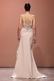 Sparkly Maxi Champagne Sheath Deep V-Neck Ruched Evening Dress