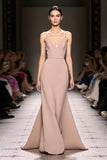 Maxi Champagne Satin Mermaid Backless Evening Dress