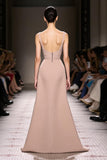 Maxi Champagne Satin Mermaid Backless Evening Dress