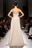 Simple Ivory Sheath Strapless Long Backless Satin Evening Dress