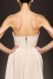 Simple Ivory Sheath Strapless Long Backless Satin Evening Dress
