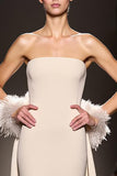 Simple Ivory Sheath Strapless Long Backless Satin Evening Dress