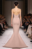 Simple Champagne Mermaid Strapless Long Evening Dress