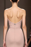 Simple Champagne Mermaid Strapless Long Evening Dress