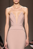 Simple Champagne Mermaid Strapless Long Evening Dress