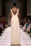 Simple Ivory Double V-Neck Sheath Satin Maxi Evening Dress